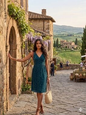 Moulinette Soeurs Green Floral Velvet Burnout Whimsigoth Goth Midi Dress Size 6